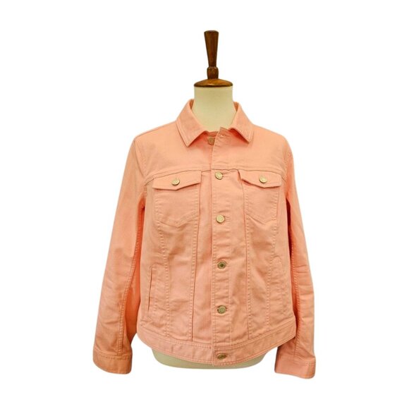 Talbots Plus, X, orangey pink jean jacket, some stretch, 4 pockets - Picture 1 of 9